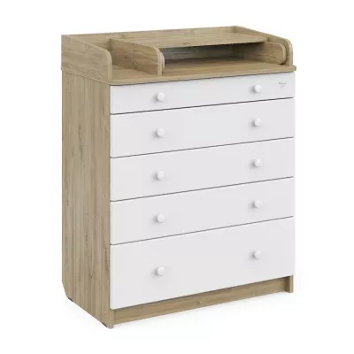 Комод пеленальный АТОН MAKS 805 с органайзером, ЛДСП, фасады МДФ с шариковыми направляющими (дуб канзас-белый)