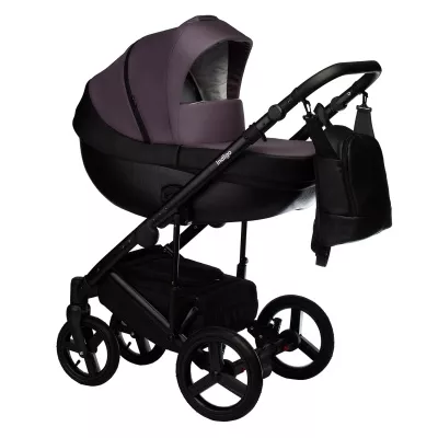Коляска Indigo Tour Eco 2 в 1, Te 08, черная кожа+фиолетовый