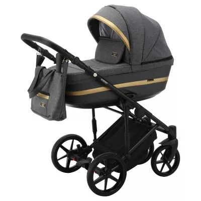 Коляска Adamex Rimini Tip 2 в 1, RI97, т.сер+т.сер.кожа+золото.отделка