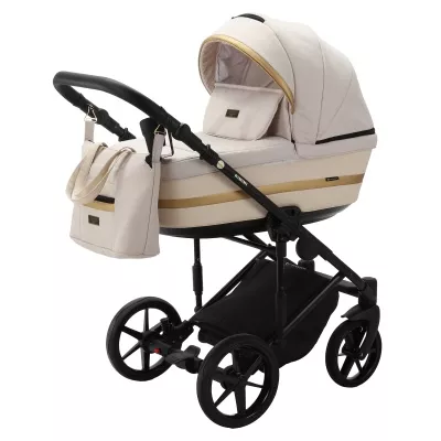 Коляска Adamex Rimini Lux 2 в 1, RI17A, св.беж+молочн.кожа+золото.отделка